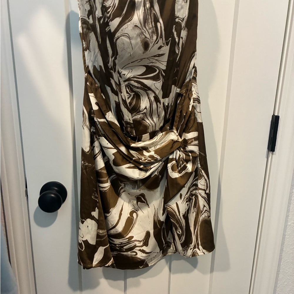 Emory Park Olive Green and Cream Swirl Mini Dress